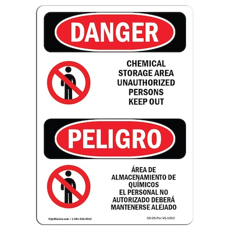 Signmission Safety Sign, OSHA Danger, 14" Height, Rigid Plastic, Chemical Storage Area Keep Out Spanish OS-DS-P-1014-VS-1063